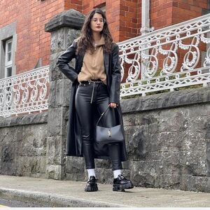 The Kooples Lizzy Faux Leather Chain Waist Skinny Jeans Black Size 26 NWT